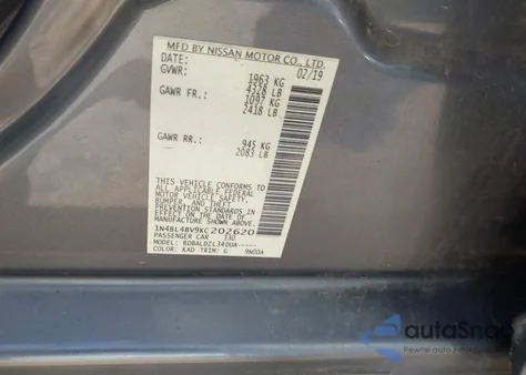 2019 Nissan Altima 2.5 S из США, поврежденный, VIN 1N4BL4BV9KC202620